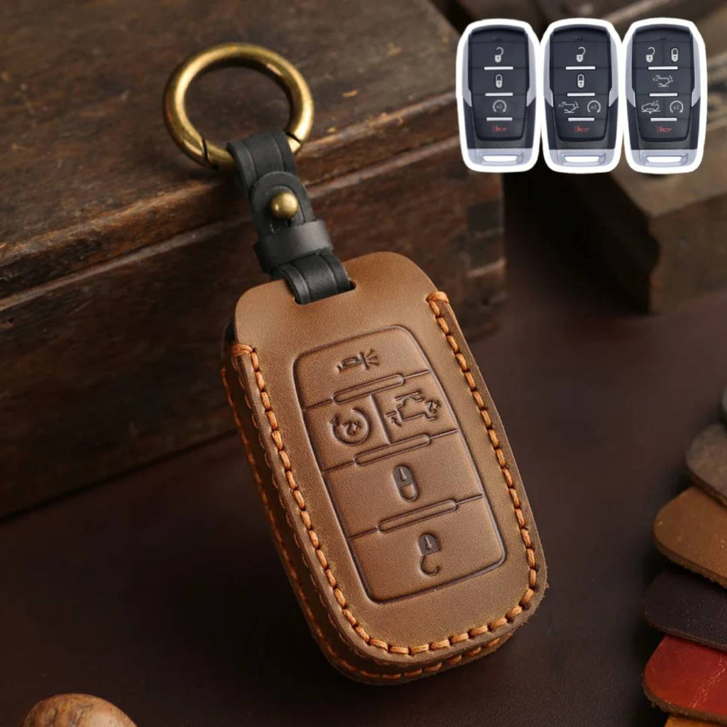 Jeep Dodge GMC RAM Leather Car Key Cover 4,5,6 Button