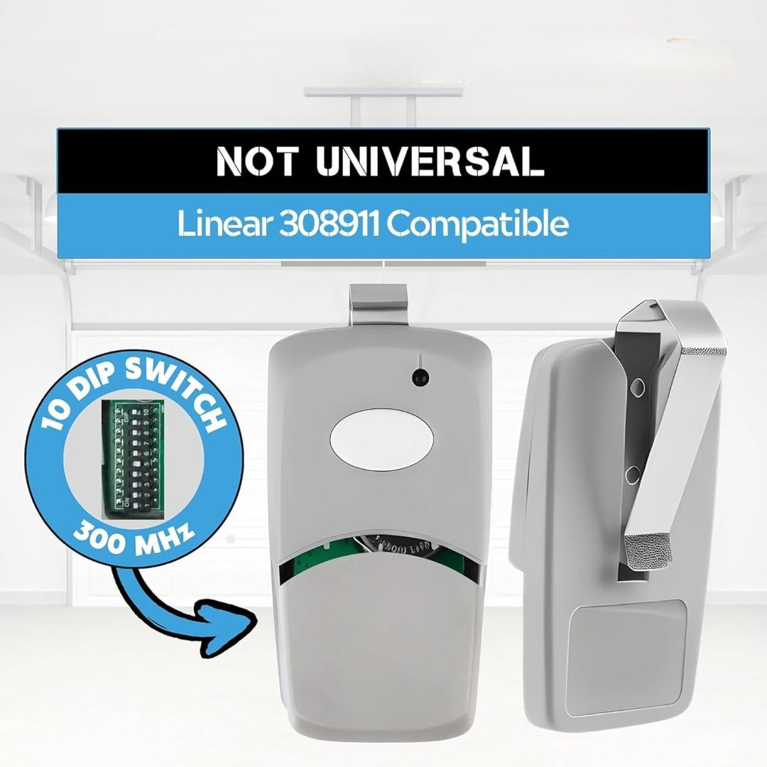 Multicode Linear 308911, 10-DIP-Schalter-Fernbedienung für Toröffner (300 MHz), Multicode-Fernbedienung für Garagentoröffner, Ersatz für Garagentoröffner 