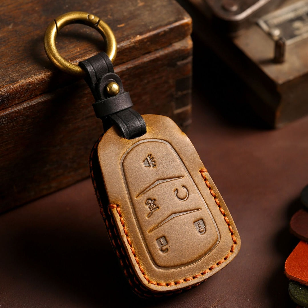 Cadillac CT4, CT5, CT6, XT4, XT5, XT6, AXL Autoschlüsselhülle aus Leder mit 4,5 Tasten