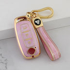 Carsine Nissan Car Key Case Gold Inlaid With Jade Pink / Key case + strap