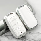 Carsine Jeep Dodge Chrysler Car Key Cover Silver Edge White / Key case