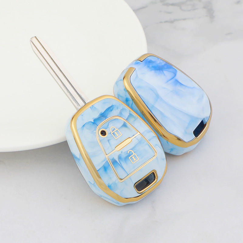 Isuzu Autoschlüsseletui, goldfarben mit Jade-Einlage