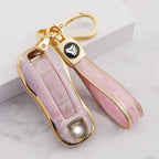 Carsine Porsche Car Key Case Gold Inlaid With Jade Pink / Key case + strap