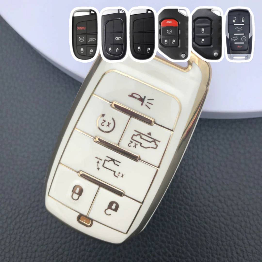 Jeep Wrangler Cherokee Compass Dodge Renegade Ram Chrysler Car Key Case Golden Edge