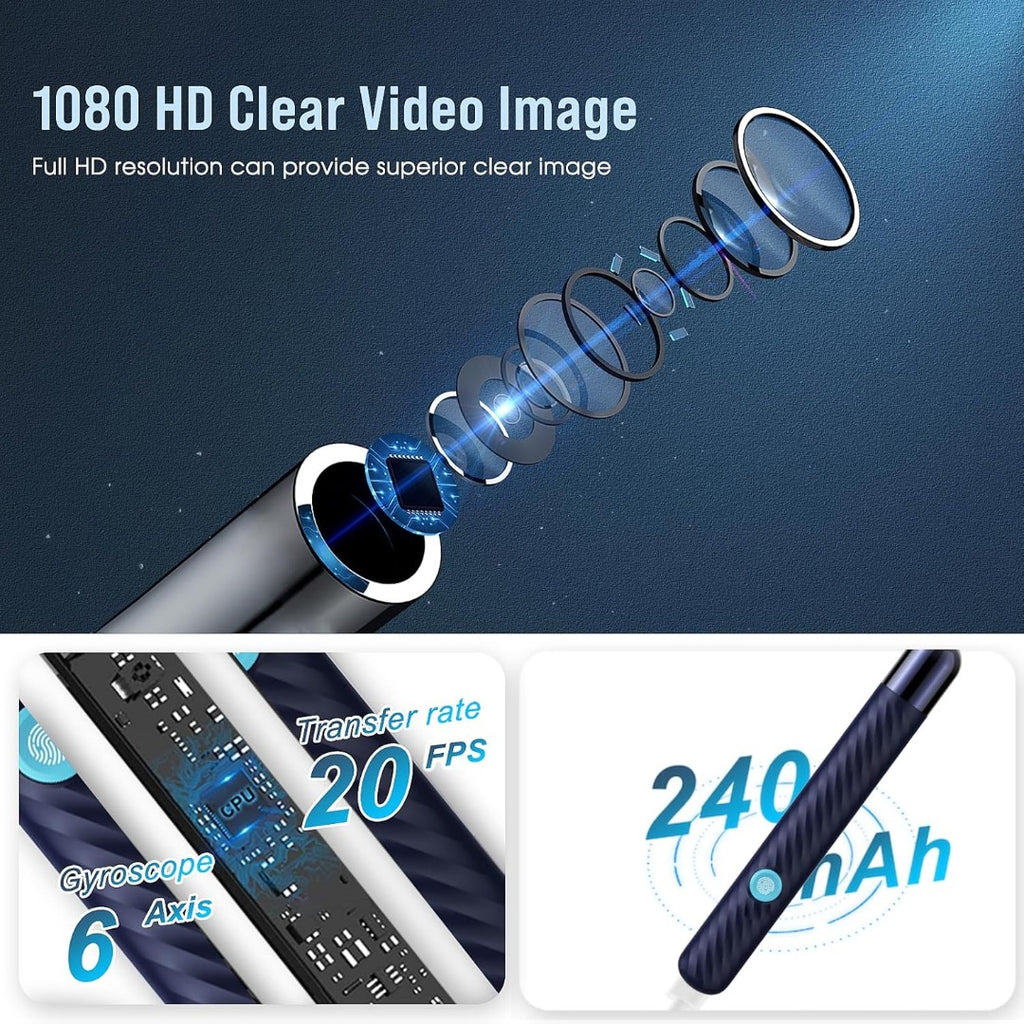 Carsine Ear Wax Removal - Earwax Remover Tool with 8 Pcs Ear Set - Ear Canal Cleaner with 1080P Camera - FSA HSA Eligible - Ear Cleaning Kit with 6 Ear Spoon - Ear Camera for iOS & Android Black