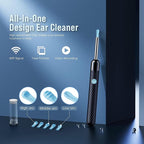 Carsine Ear Wax Removal - Earwax Remover Tool with 8 Pcs Ear Set - Ear Canal Cleaner with 1080P Camera - FSA HSA Eligible - Ear Cleaning Kit with 6 Ear Spoon - Ear Camera for iOS & Android Black