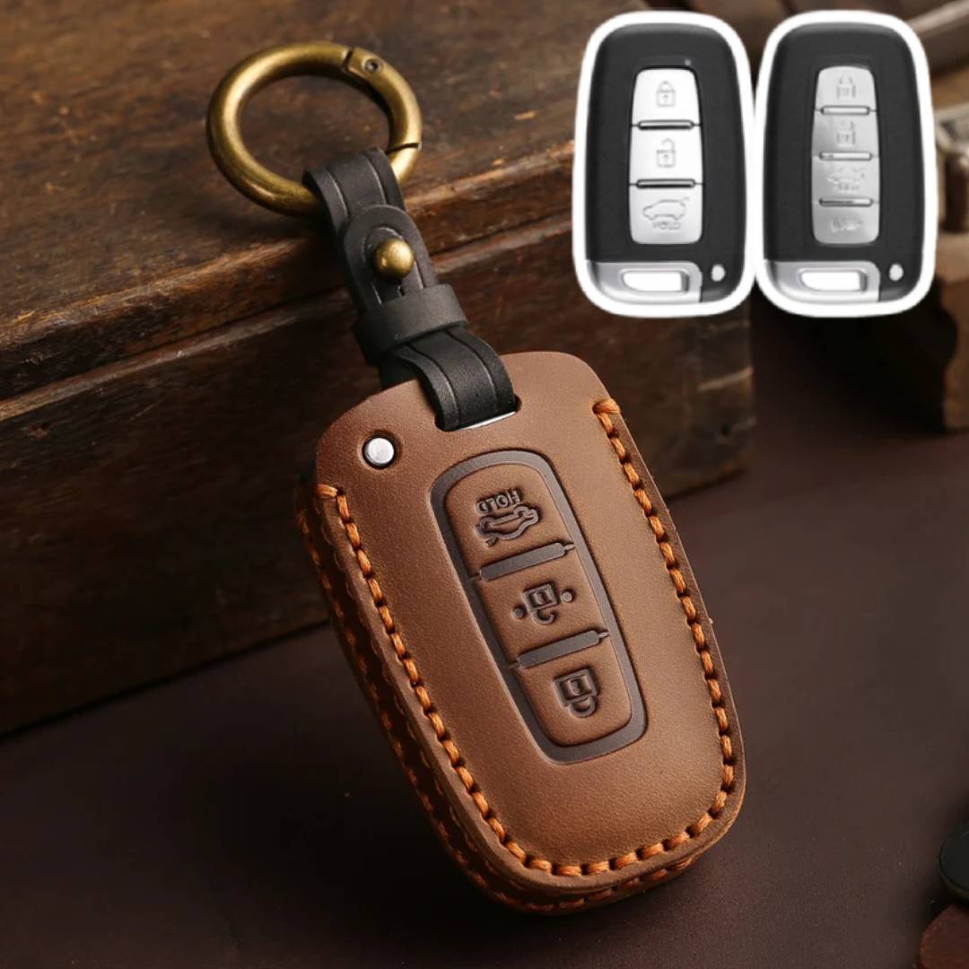 Hyundai Ix35 Sonata 8 Kia K2 K5 Leder-Autoschlüsselhülle mit 3 und 4 Tasten