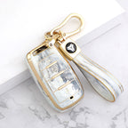 Carsine Jeep Dodge Chrysler Car Key Case Gold Inlaid With Jade Grey / Key case + strap