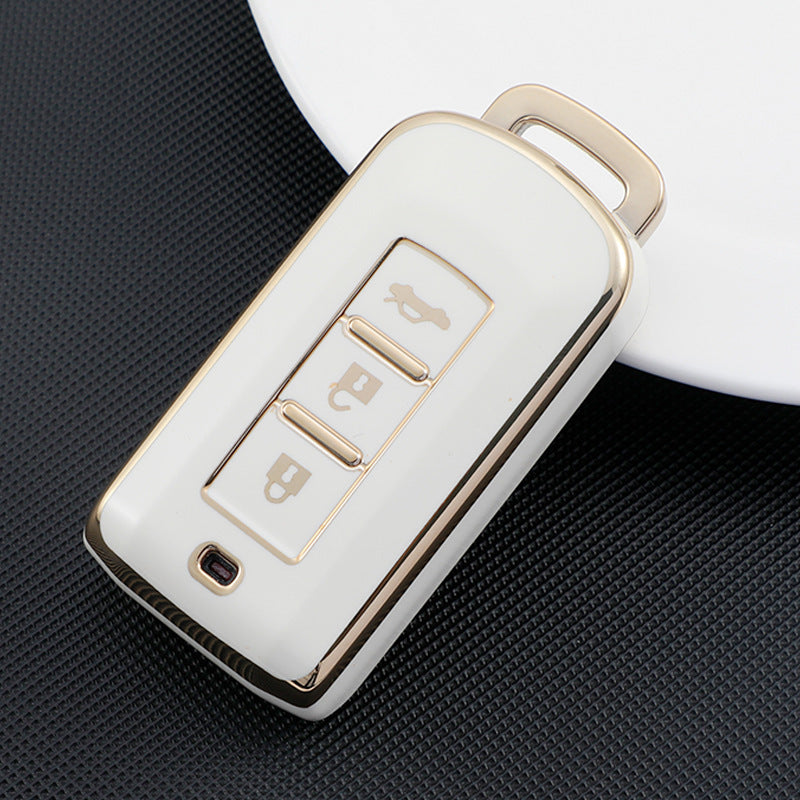 Carsine Mitsubishi Car Key Case Golden Edge White / Key case