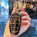 Carsine Hyundai Car Key Case Golden Edge Black / Key case + O chain
