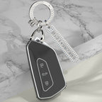 Carsine Volkswagen Car Key Case Silver Edge Black / Key case + strap