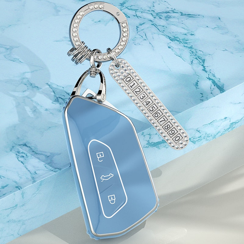 Carsine Volkswagen Car Key Case Silver Edge Grey / Key case + strap