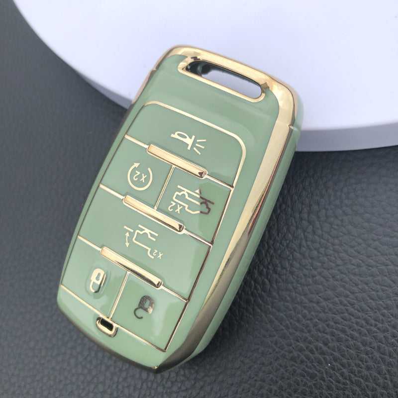 Carsine Jeep Dodge Chrysler Car Key Case Golden Edge Type B / Green / Key case